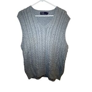 VTG Polo Ralph Lauren Cable Knit Sweater Vest Mens Large Light Blue Tussah Silk